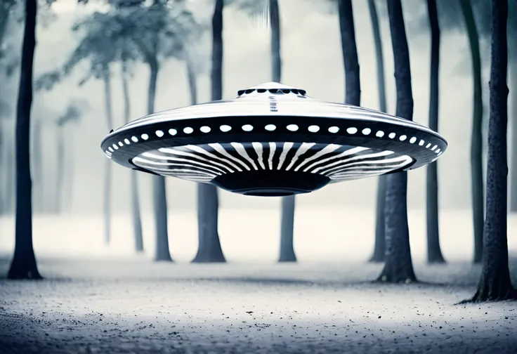 zebraworld, a ufo, blurry old photograph, 