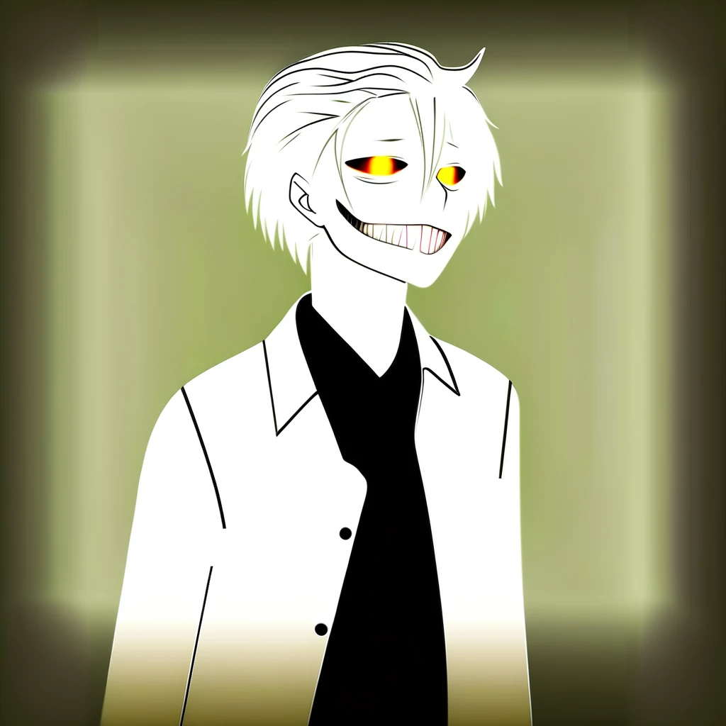 COLORED PICTURE, paint, oniborn, TEENAGE, male, white hair, SMILE, smile, Demon, DEMON, colored picture