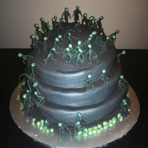 alien invasion, epic, dramatic, battle, horror, cake, cake style