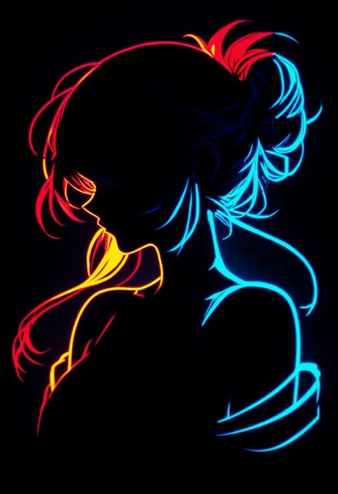 score_9, score_8_up, score_8_up, 1girl, silhouette, neon, black background, bright and dynamic composition,vibrant color palette...