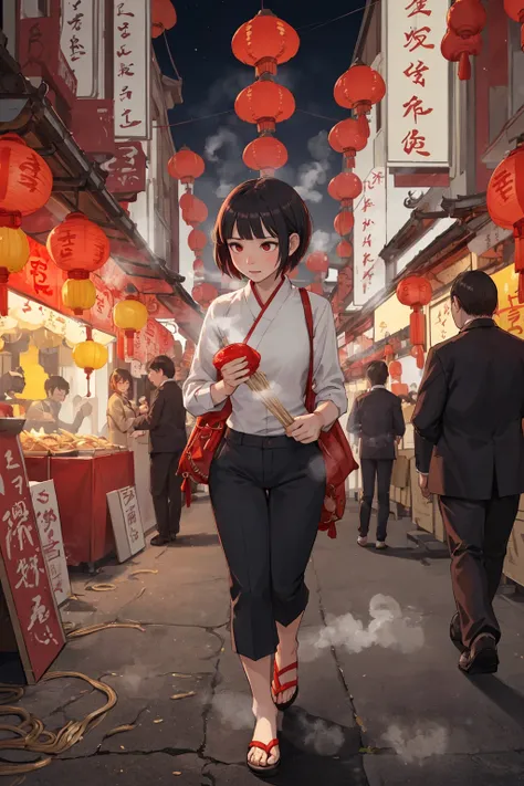 (depth of field:1.5),(full body shot:1.4),(high resolution:1.1) BREAK
(A bustling Chinatown rooftop marketplace with steaming noodle stalls and red lanterns hanging overhead at night (Action thrillers).:1.3) BREAK
1girl,(Layered Pixie Cut:1.2) BREAK
Tobi t...