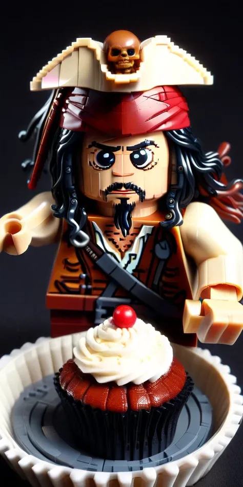 a cupcake chasing Captain Jack Sparrow, 64k, <lora:Expert_Lego_set_E17.safetensors:1>, nsfw