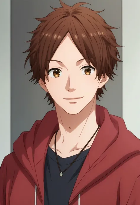 score_9, score_8_up, score_7_up, source_anime, highly detailed, 
keichi, 1boy, solo, male focus, brown hair, upper body, brown eyes, smile, hoodie, hood, red hoodie, pants,