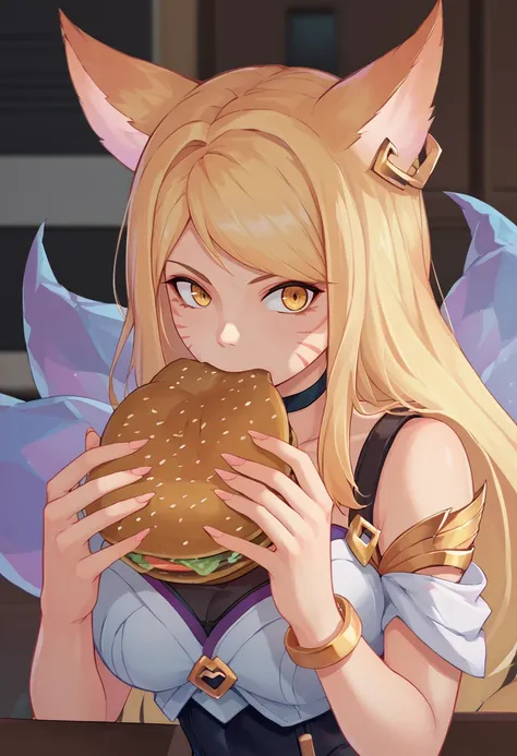 score_9, score_8_up, score_7_up, source_anime, upper body, solo, 1girl, ahrikda, jermawhopper, eating, burger, looking at you, a...