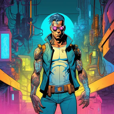 comic a full body portrait of a man,  cyberpunk background <lora:RankXerox1024:0.9> . graphic illustration, comic art, graphic novel art, vibrant, highly detailed