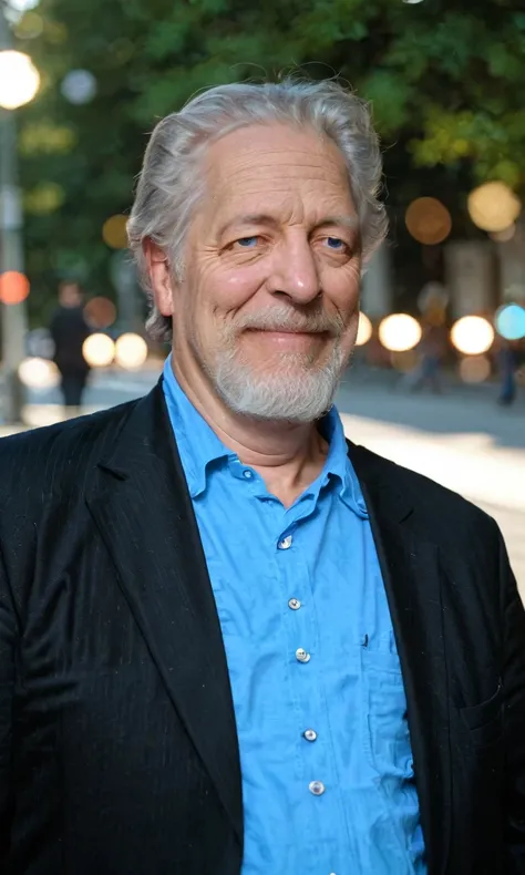 real life photo,rating_safe,score_9, score_8_up, score_7_up,portrait,clanb,grey hair,beard,solo,1boy,old man,male,black suit,baby-blue shirt,standing on street,bokeh<lora:EMS-427474-EMS:1.000000>