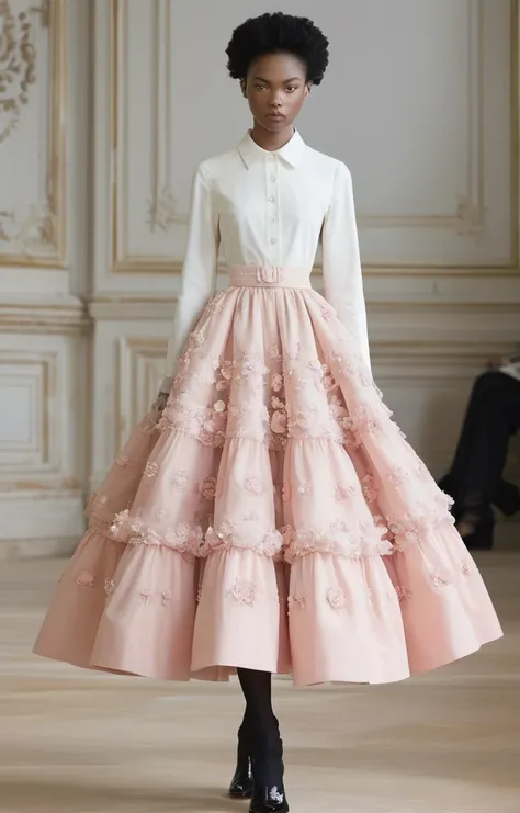 masterpiece,best quality,<lora:tbh350-sdxl:0.75>,illustration,style of  Simone Rocha, Diors iconic New Look silhouette, cinched waist, full skirt, 1950s glamour, Paris fashion week