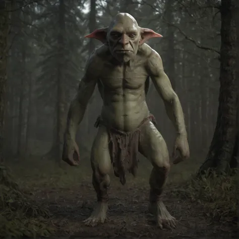 (fighter Goblin), loincloth, bald, tusks, muscular, full body, day, natural Light, (creature, monster, moody forest), (UHD, 8K, ultra detailed, looking at the camera, highly detailed, best quality, high detail, amazing detail, masterful, work of a master, ...