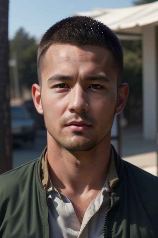 (photo_realistic:1.3),best quality,highres,ultra details,masterpiece,8K,UHD,close up,
1boy,QJ_Person,looking at viewer,30 years old,handsome rugged face,crew cut,facial_hair,short hair,black_hair,black_eyes,