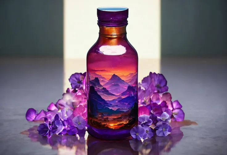 score_9, score_8_up, score_7_up, beautiful scenery nature glass bottle landscape, purple galaxy bottle