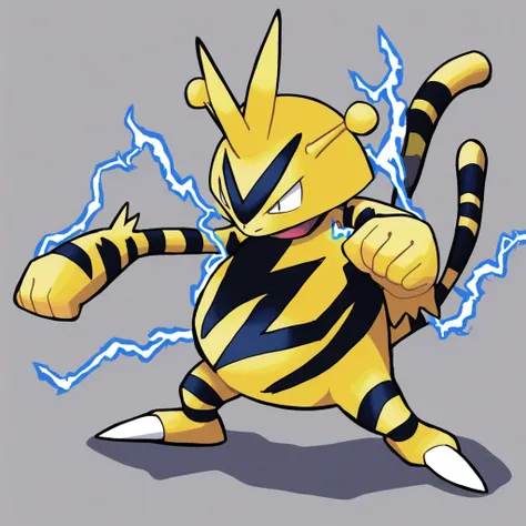 Electabuzz, Pokemon (creature), solo, grey background, electricity, tail