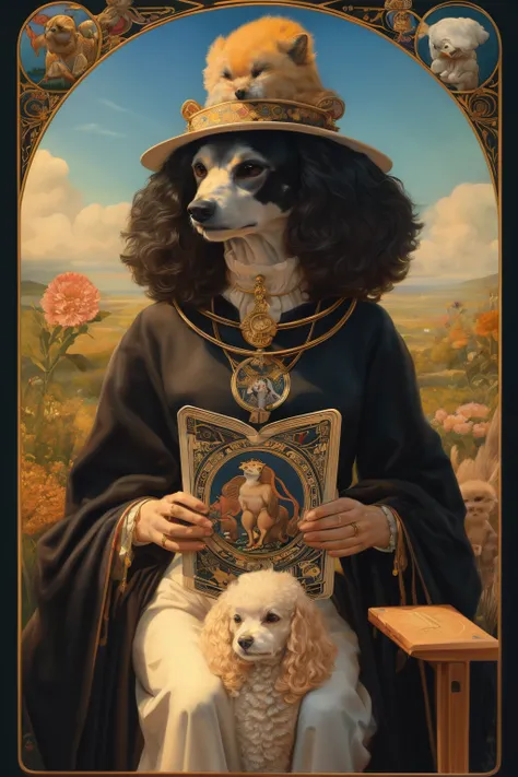 masterpiece,best quality,<lora:tbh338-:0.8>,illustration,style of  woman tarot animals