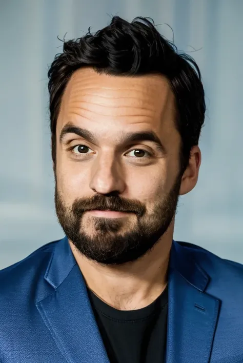 <lora:Jake_Johnson_Lora-10:0.9>, jake johnson, blue suit, plain background, portrait