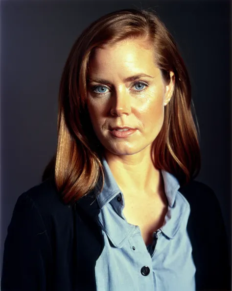 <lora:AmyAdams:0.89>, Amyadams, 1girl, solo, standing, jacket, shirt, portrait, simple dark background, pupils, lips,
realistic, soft focus, film photo, beautiful,