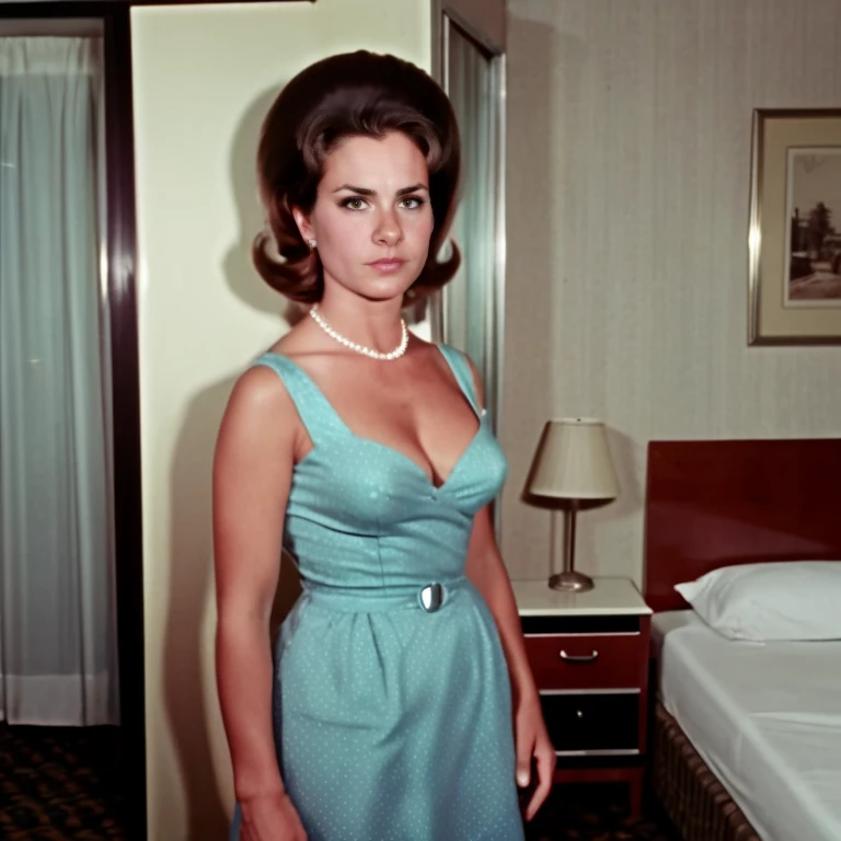 retro vintage 8mm photo of a housewife posing at a hotel in 1960s,

Best quality, 4k, Extremely detailed hyper realistic.
