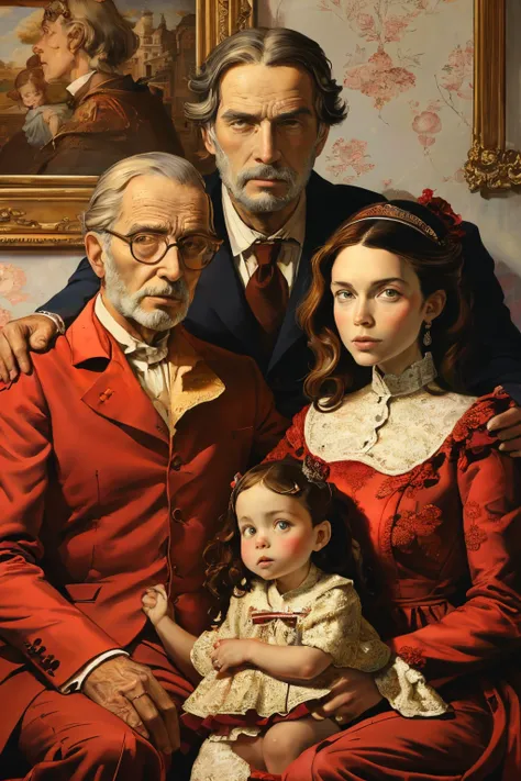 masterpiece,best quality,<lora:tbh345-:0.8>,illustration,style of Jacques Amans
 portrait of family