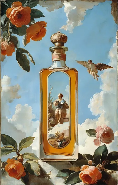 masterpiece,best quality,<lora:tbh352-sdxl:0.75>,illustration,style of Giovanni Battista Tiepolo A bottle of perfume in garden