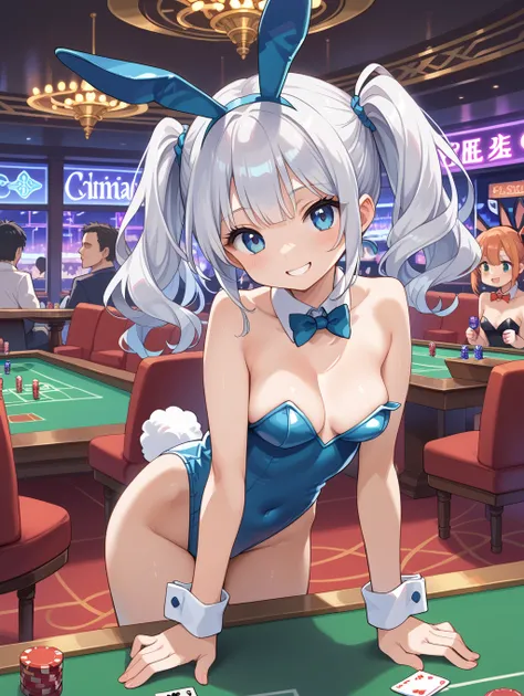 score_9, score_8_up, score_7_up,source_anime,BREAK
indoors, 
1girl, Playboy-Bunny, Silver Twintails, casino, smile