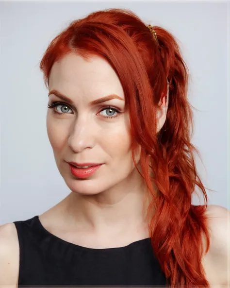 <lora:FeliciaDay:0.9>, FeliciaDay woman, 1girl, solo, red hair, ponytail, pupils, lips, portrait, standing, background, bracelet,
realistic, photo