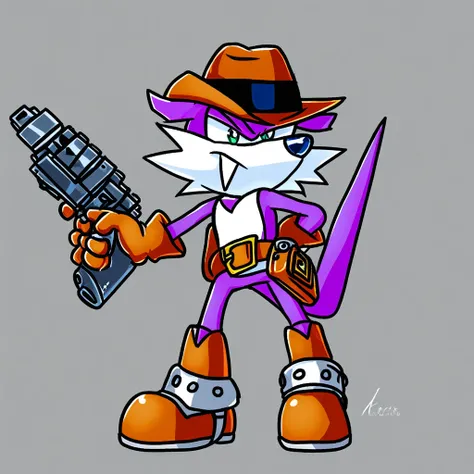 Fang the sniper, fang, cowboy hat, belt, gloves, boots, tail, gun, weapon, simple background