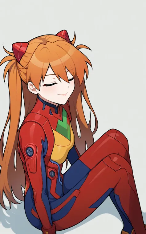 source_anime, score_9, highres, digital artwork, 2024 BREAK
<lora:YanWan v1 0 - Pony:1>
1girl, solo, sitting, souryuu asuka langley, orange hair, long hair, straight hair, hair ornament closed eyes, looking away, smile, red plugsuit, white background, simp...