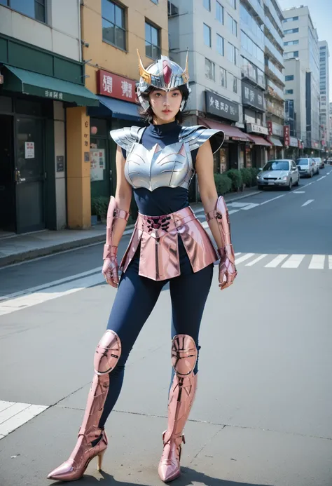 score_9,score_8_up,score_7_up,8k,1girl,heavy make-up,outdoors,city,street,tokyo,shinjuku,large breasts,slim waist,wide hips,cowboy shot,dynamic pose,
<lora:saintseiya5-pony-v70-000006:0.8>,1gikki,short hair,armor,helmet,black hair,high heels,boots,breastpl...