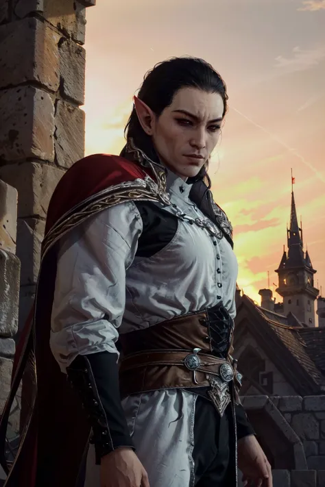 ((ultra detailed, masterpiece, absurdres))
<lora:BGCazador:0.8>
BGCazador, 1boy, black hair, red eyes, pointy ears, looking at viewer, medieval knight armor, castle courtyard, sunset, dramatic lighting