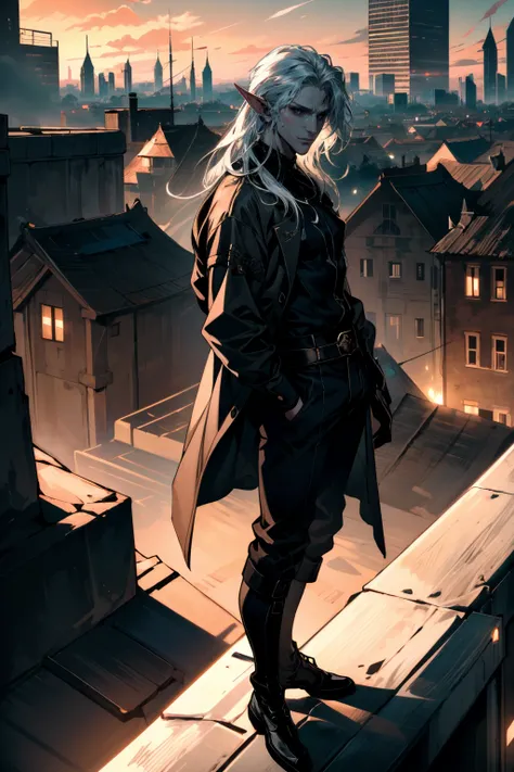 ((ultra detailed, masterpiece, absurdres))
<lora:BGKarniss:0.8>
BGKarniss, 1boy, extra eyes, white hair, pointy ears, colored skin, looking at viewer, posing confidently on a rooftop overlooking a city skyline