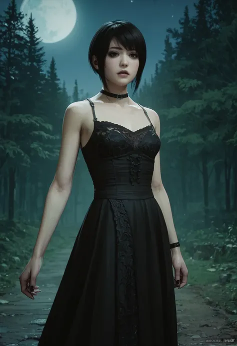 score_9, score_8_up, score_7_up, masterpiece, emo, black hair, horrorp, blouse, pale skin, asian, dress <lora:horrorp-10:0.6> h, night, forest background, horrorp