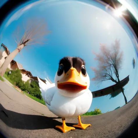 masterpiece,best quality,<lora:tbh323-:0.8>,duck  in fisheye