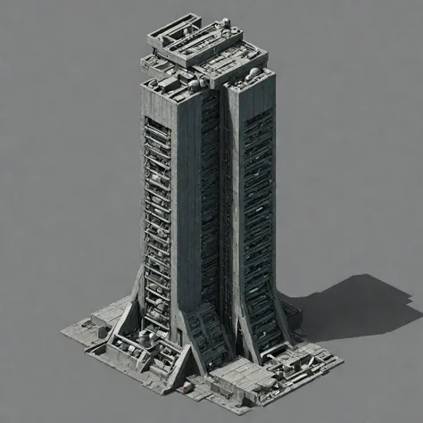 SFIsoBuildings a sci-fi brutalist base tower  <lora:SFIsoBuildings:1>