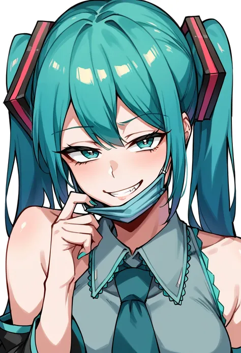 score_9, score_7_up, uncensored, BREAK
1girl, hatsune miku, blue mask, ch1nm4sk,  <lora:m4skpull3d:1>, m4skpull3d, smug