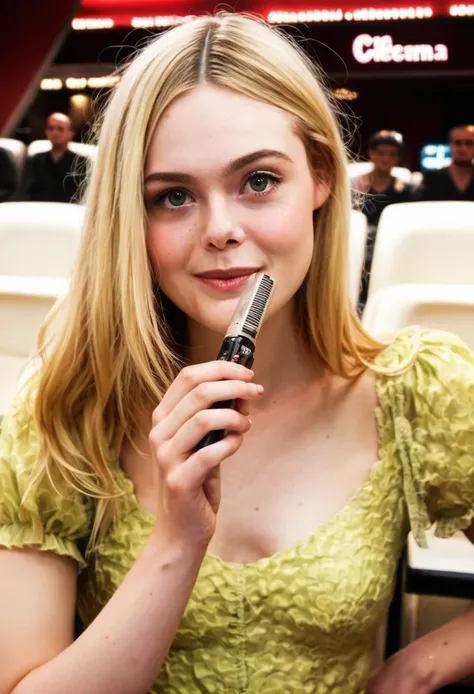 ,score_9,score_8_up,score_7_up, 1girl,blonde,desaturated green eyes,detailed face, looking at viewer,elleFanning,indoors,cinema,movie theater,detailed skin, wearing a blouse,cute, <lora:elleFanning:1>