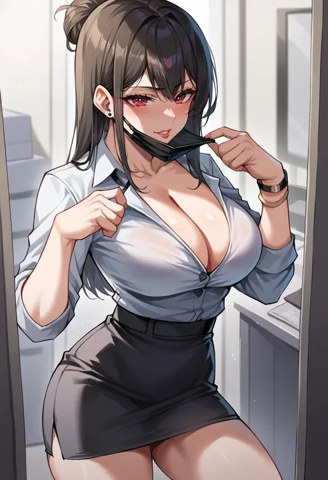 score_9, score_7_up, uncensored, BREAK
1girl, black mask, ch1nm4sk,  <lora:m4skpull3d_2:1>, office lady, cleavage, m4skpull3d