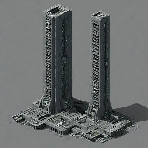 SFIsoBuildings a sci-fi brutalist base tower  <lora:SFIsoBuildings:1>