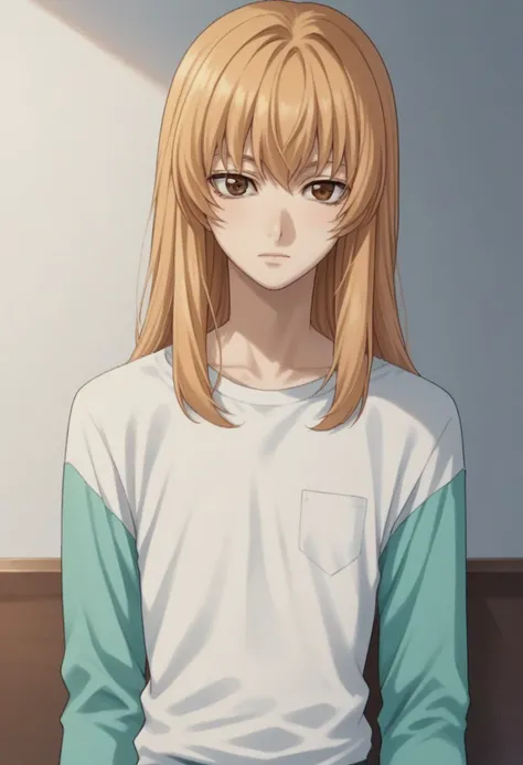 score_9, score_8_up, score_7_up, source_anime, highly detailed, 
shihodani, solo, long hair, blonde hair, looking at viewer, brown eyes, 1boy, male focus, shirt, layered sleeves, short over long sleeves,
indoor,