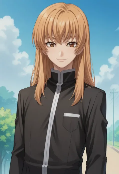 score_9, score_8_up, score_7_up, source_anime, highly detailed, 
shihodani, solo, long hair, smile, looking at viewer, brown eyes, 1boy, male focus, closed mouth, school uniform, gakuran, blonde hair,
outdoor, sky,