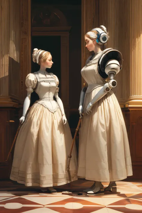 masterpiece,best quality,<lora:tbh355-:0.6>,illustration,style of patten of Neoclassicism, portrait of Housework robots