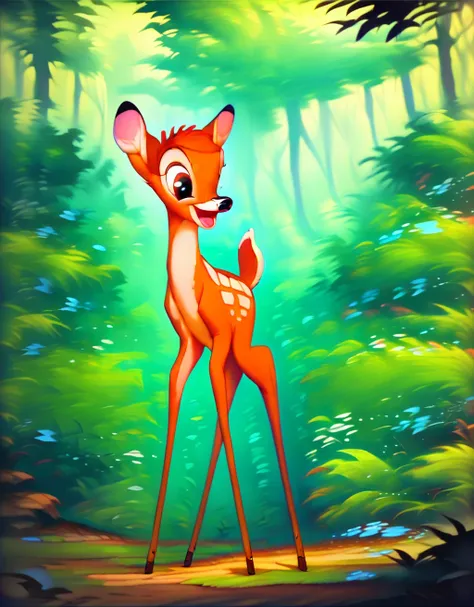 score_9, score_8_up, score_7_up, score_6_up,
 <lora:Bambi:1> bambi, deer, solo, happy, forest, young, stains,