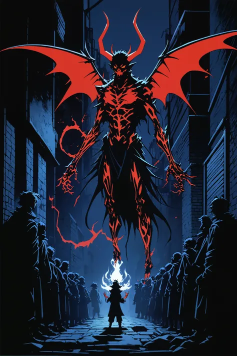 concept art style, 1990s, a rebellion against genetic engineering, a demon summoning ritual in a dark alley, masterpiece