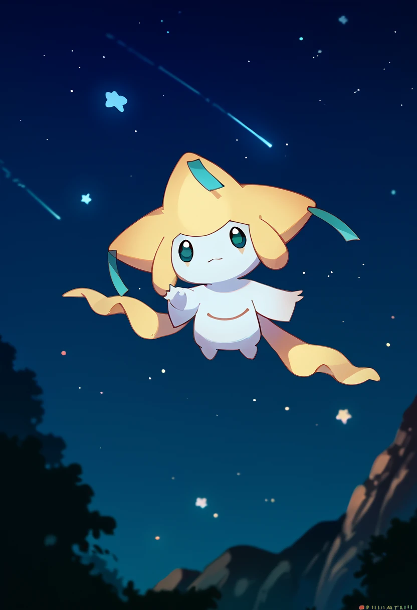 score_9, score_8_up, score_7_up, score_6_up, source_furry, solo, dof,  full-length portrait, blurred background,  <lora:POKEMONL_JIRACHI:1> jirachi, pokemon (creature), starry sky, night time, floating, cinematic