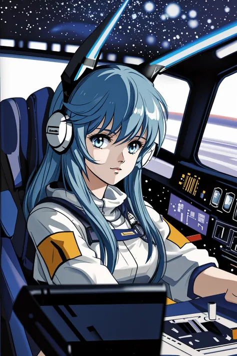 1girl, cockpit of space fighter, head gear