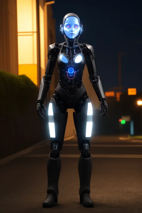 (masterpiece, best quality:1.5), detailed picture, HD32k, depth_of_field, realistic, 1girl, fulbody, night, urban,from front,cybernetic body