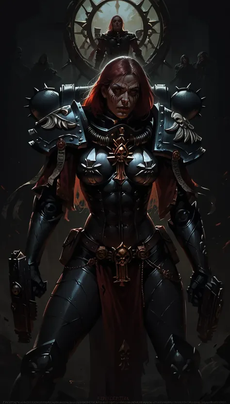 score_9, score_8_up, score_7_up, expressiveh, 1female, adepta sororitas, wh40k, battle sisters, power armor, black armor, pauldron, 1girl, gun, detailed face, long red hair, 
<lora:Concept Art DarkSide Style LoRA_Pony XL v6:0.7> concept art, realistic, dar...