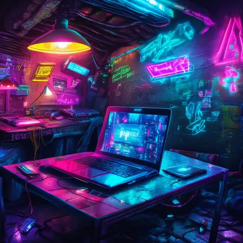 A hacker's den (cyberpunk)