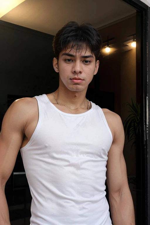 svesagas, face, realistic, man, male focus, (white latex tank top, tank top) <lora:NSFWFilter:-1> 1boy, solo, (absurdres, highres, ultra detailed), ((best quality:1.1))  <lora:svesagas-000009:0.9>