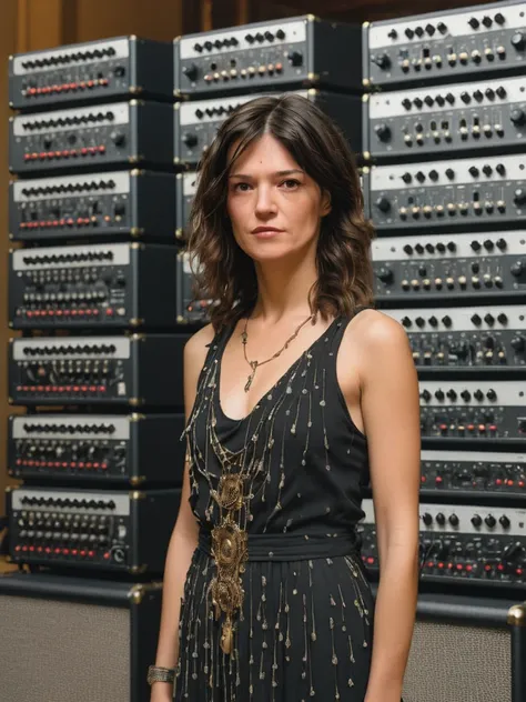 a professional absurdres intricately detailed sharp focus portrait photograph of 
(Chiara_Caselli:1.1) standing in front of the amplifiers at a performance of "This Godless Endeavor" by Nevermore,
 <lora:Chiara_Caselli-000011:0.8>