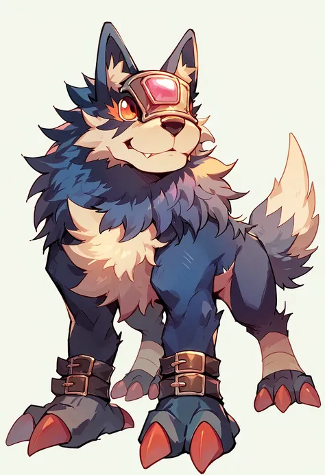 a close up of a cartoon wolf with a pair of goggles on