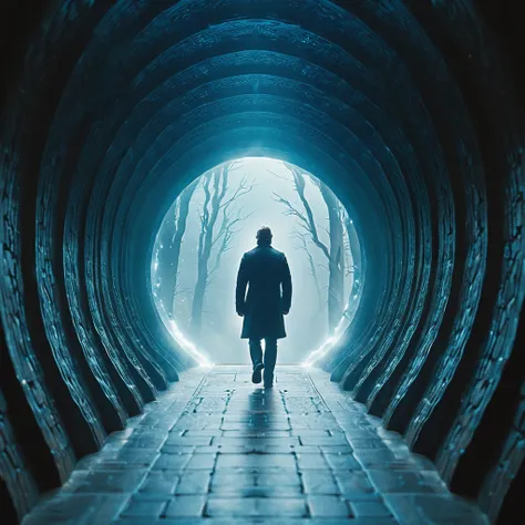 cinematic still midjourneylora, 1man walking trough portal . emotional, harmonious, vignette, 4k epic detailed, shot on kodak, 35mm photo, sharp focus, high budget, cinemascope, moody, epic, gorgeous, film grain, grainy, cinematic still midjourneylora, 1ma...