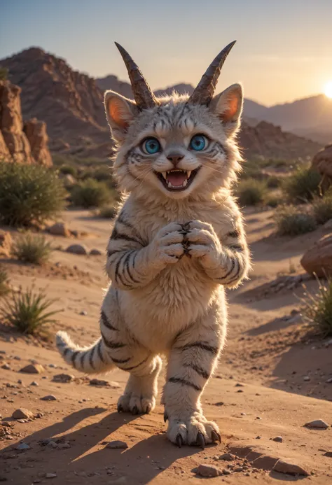 there is a cat that is standing up in the dirt